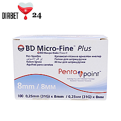 Голки для шприц-ручок BD Micro-Fine + "МікроФайн" 8 мм 100 шт. (1 паковання)