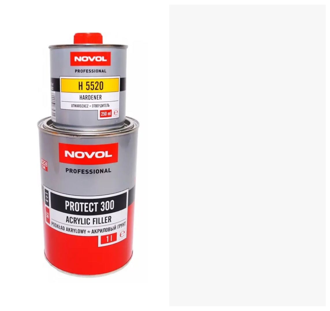 Автомобільний акриловий ґрунт Novol 4+1 (MS) 1 л + 0.25 л комплект Protect 300 білий