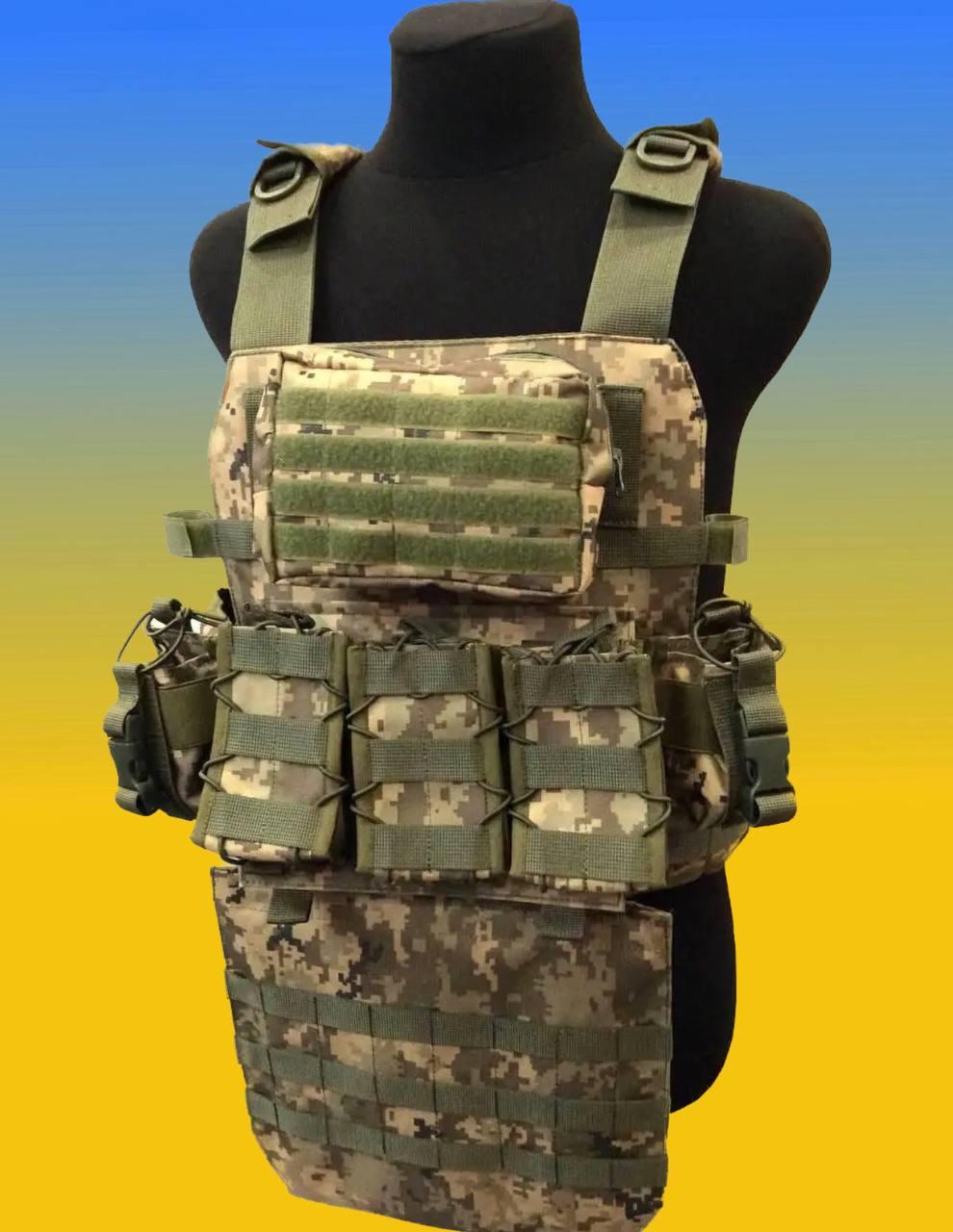 Плитоноска з напашником та підсумками 6шт. Плитоноска під плити 25х30. Піксель