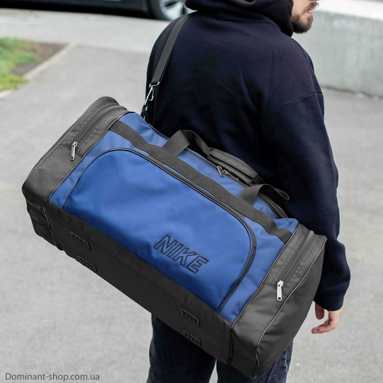 Спортивна дорожня сумка Nike biz синя чорна для тренувань та екіпірування на 60 літрів якісна Міцна
