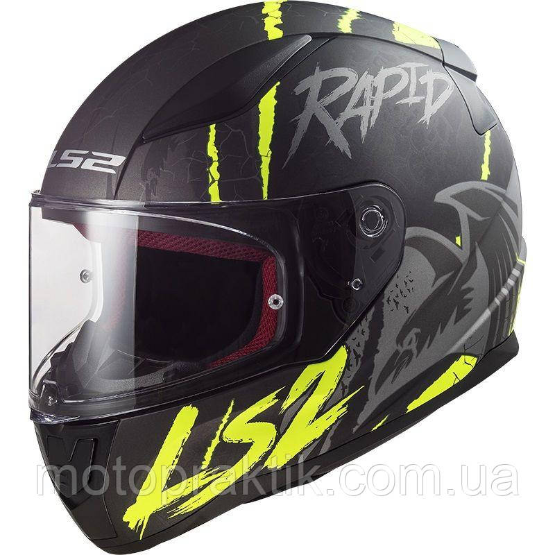 LS2 FF353 Rapid Raven Matt Black Silver Hi-Vis Yellow, XS Мотошолом інтеграл