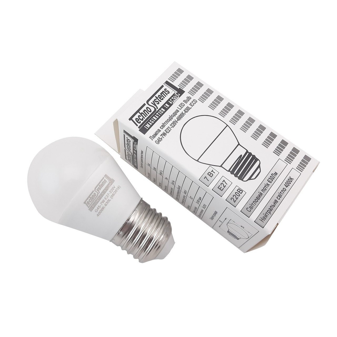 Лампа світлодіодна LED Bulb-G45-7W-E27-220V-4000K-630L (шар)