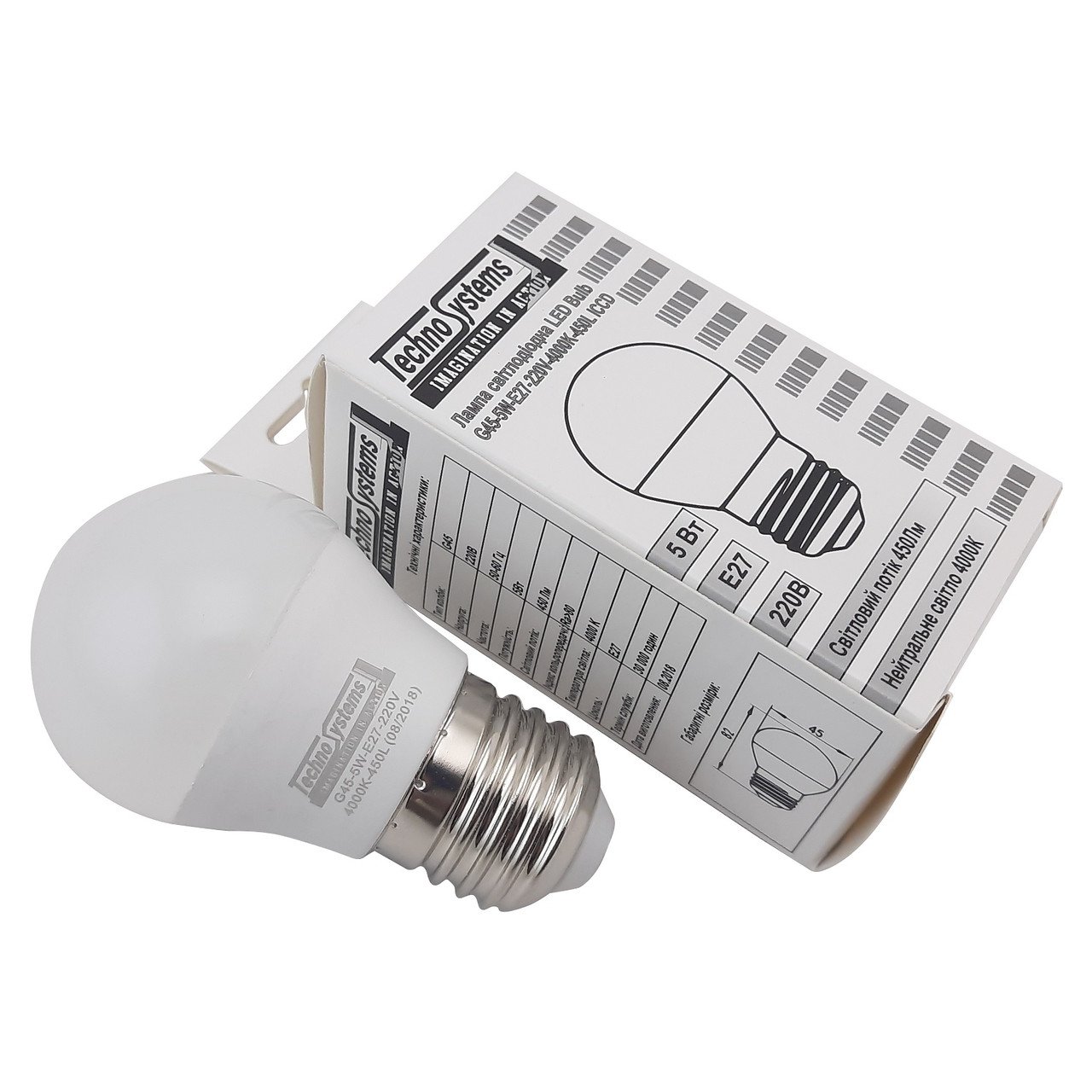 Лампа світлодіодна LED Bulb-G45-5W-E27-220V-4000K-450L (шар)