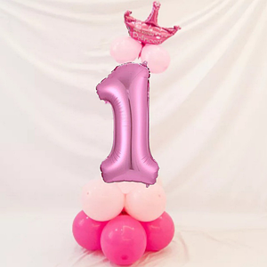 Цифра 1 на підставці з кульок | Для дівчинки | Малиновий