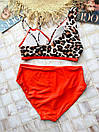 Жіночий помаранчевий роздільний купальник з леопардовим принтом великі розміри, фото 9