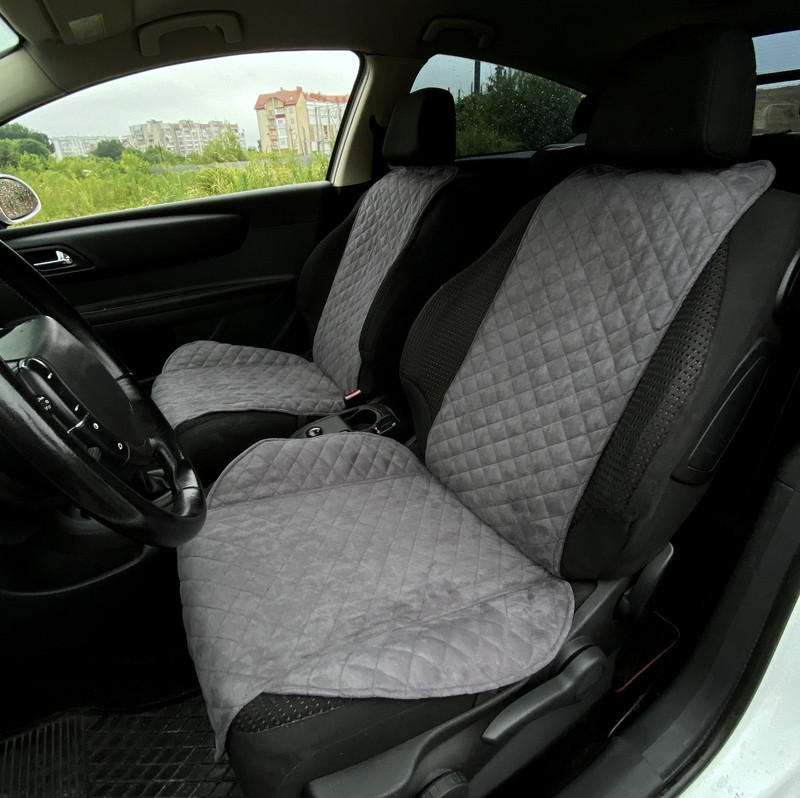 Чохли універсальні накидки - майки на передні сидіння авто з алькантари, комплект 2 шт, сірі (Стандарт)