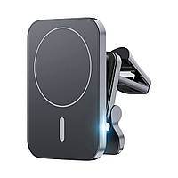 Магнітний автотримач з бездротовою зарядкою 15Вт для телефону MagSafe алюмінієвий чорний, кріплення на панель