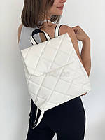 Стильный стеганый женский рюкзак большого размера с эко кожи белый