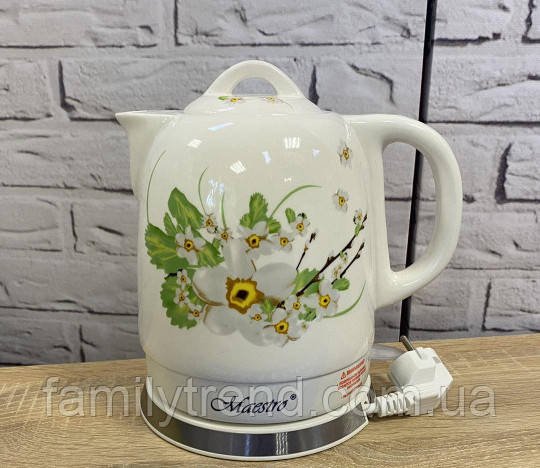 Електрочайник керамічний 1.5 л Maestro MR-066-WHITE-FLOWERS Електрочайник із кераміки 1200 Вт Чайник дисковий