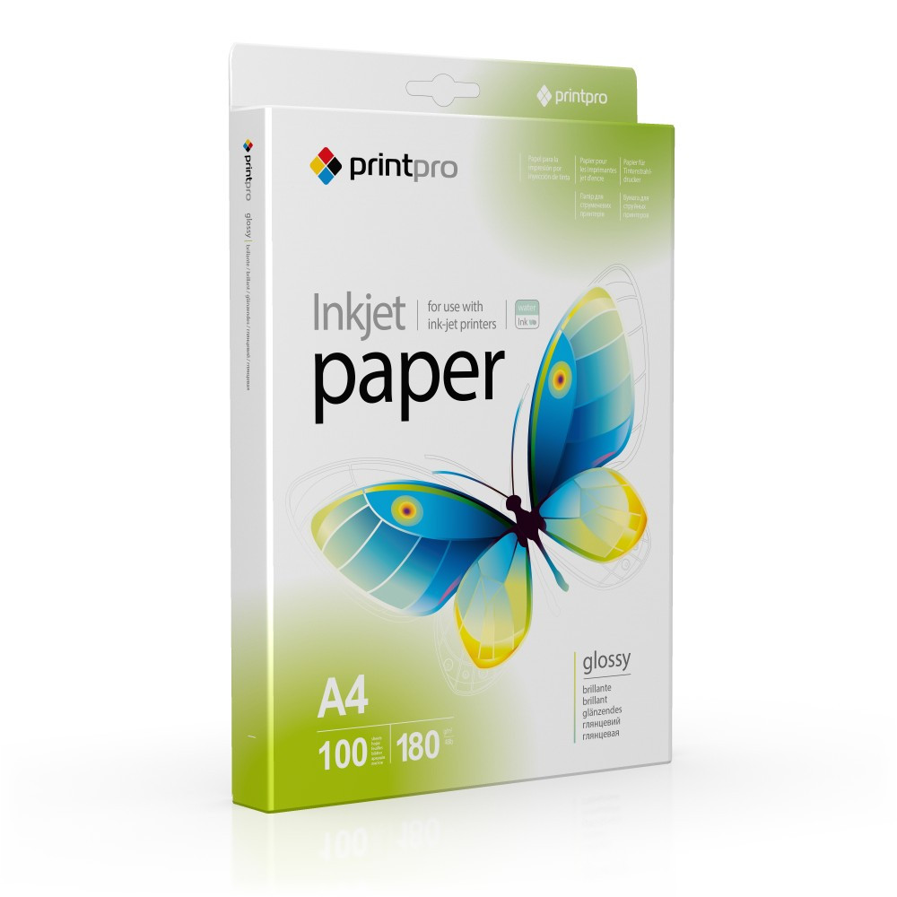Фотопапір PrintPro глянцевий 180г/м2, A4, 100 арк.PGE180100A4