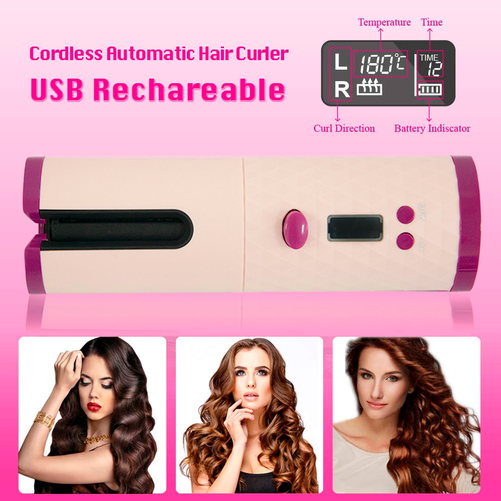 Автоматическая плойка для локонов "Wireless USB auto curler" Розовая, мини плойка для завивки волос (ST) - фото 5 - id-p1849160665