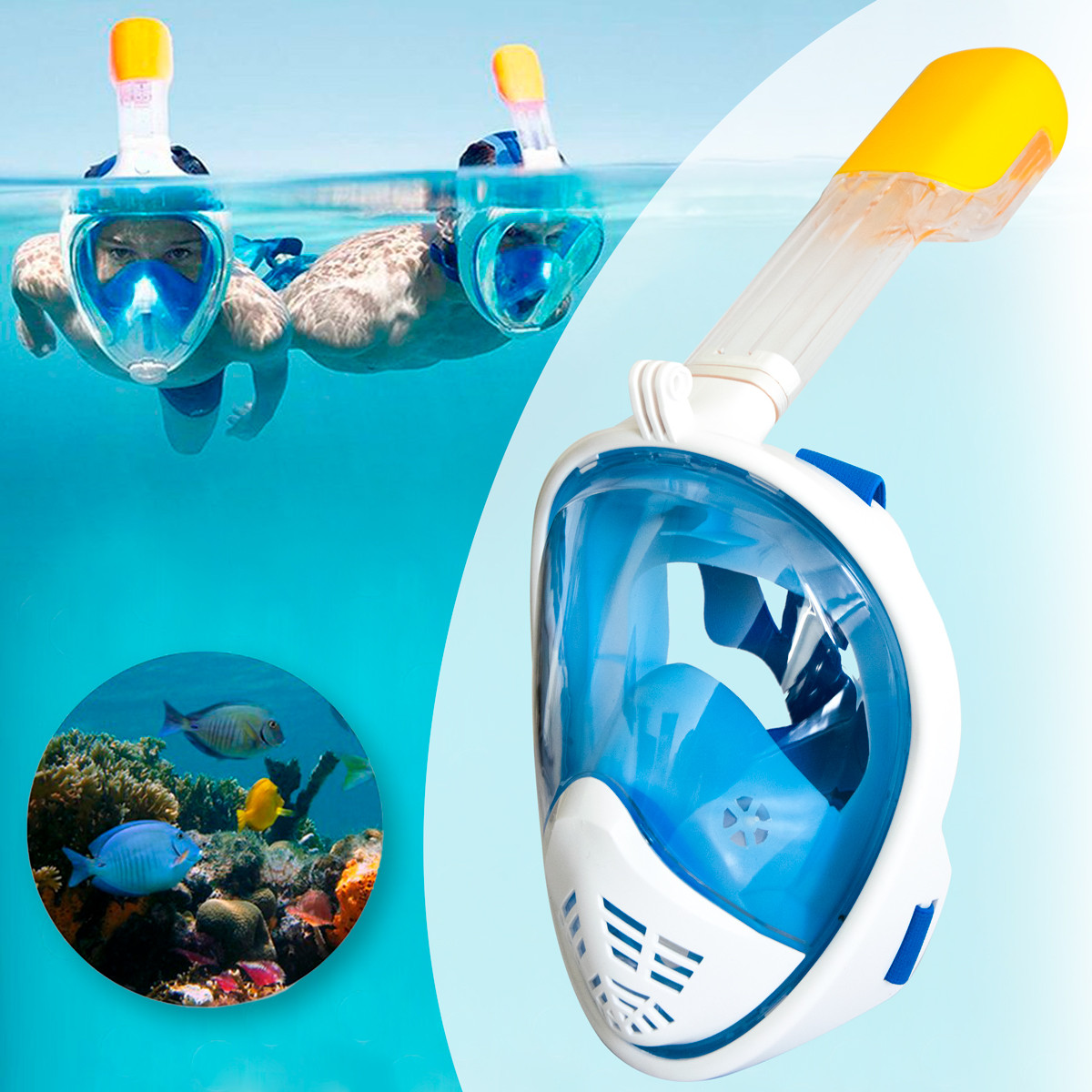 Маска для плавания на все лицо L/XL "Free Breath - M2068G" Синяя, снорклинг маска полнолицевая с трубкой (TO) - фото 1 - id-p1849164049