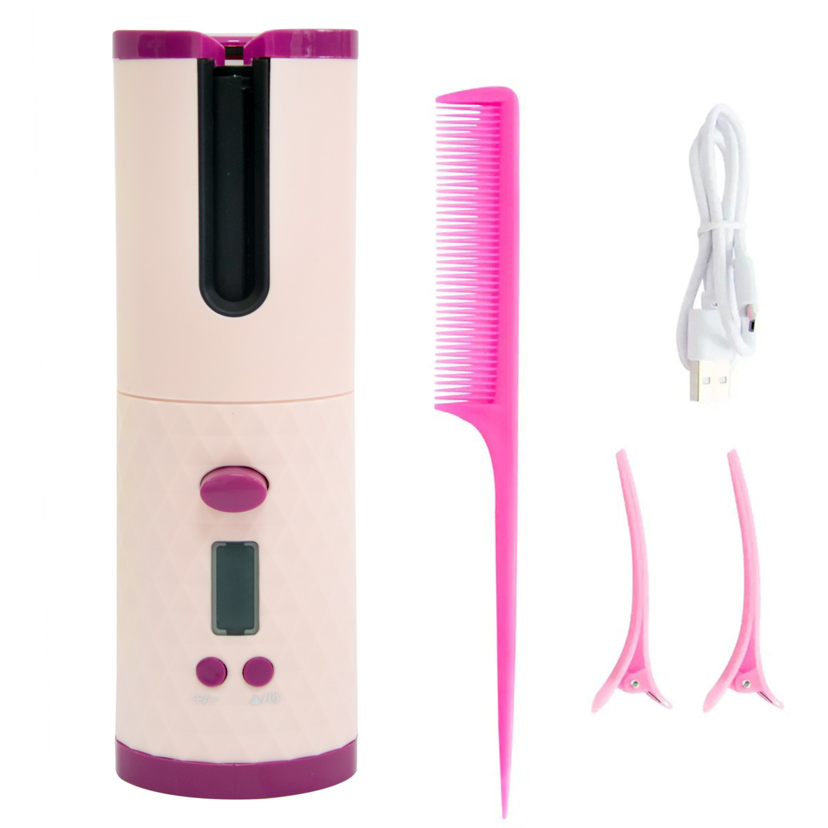 Автоматическая плойка для локонов "Wireless USB auto curler" Розовая, мини плойка для завивки волос (TO) - фото 2 - id-p1849164050
