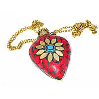 Аромокулон "Сонце" бронзовий інкрустований бірюзою та коралами (5,5х4,5х2 см)