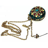 Аромокулон "Сонце" бронзовий інкрустований малахітом і коралами (5,5х4,5х2 см)