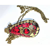 Аромокулон бронзовий інкрустований латунню та коралами (5,5х4,5х2 см)