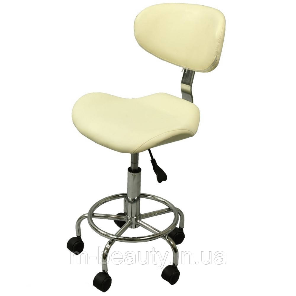 Стільчик для майстра косметолога, манікюру зі спинкою Кремовий, фото 1