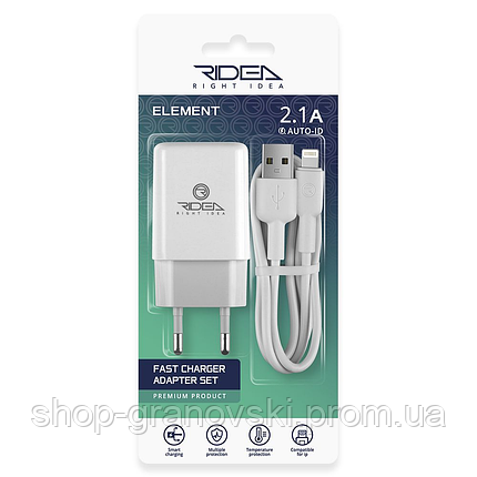 Зарядний пристрій для мережі Ridea RW-11311 Lightning 2.1A, фото 2