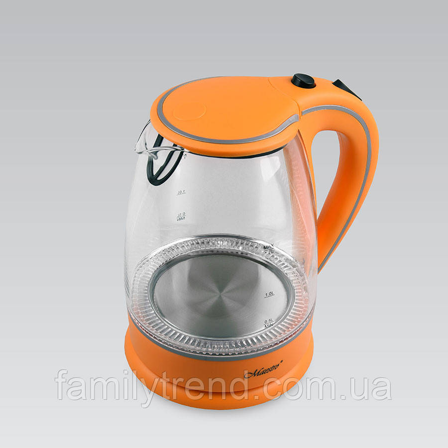 Електричний чайник скляний 1.7 л Maestro MR-064-ORANGE Електрочайник дисковий з підсвіткою 2000 Вт