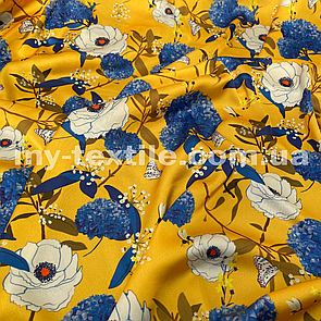 Одягова тканина шовк Армані друкований принт Квіти на жовтому