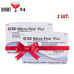 Голки для шприц-ручок BD Micro-Fine + "МікроФайн" 8 мм 100 шт. (2 паковання)