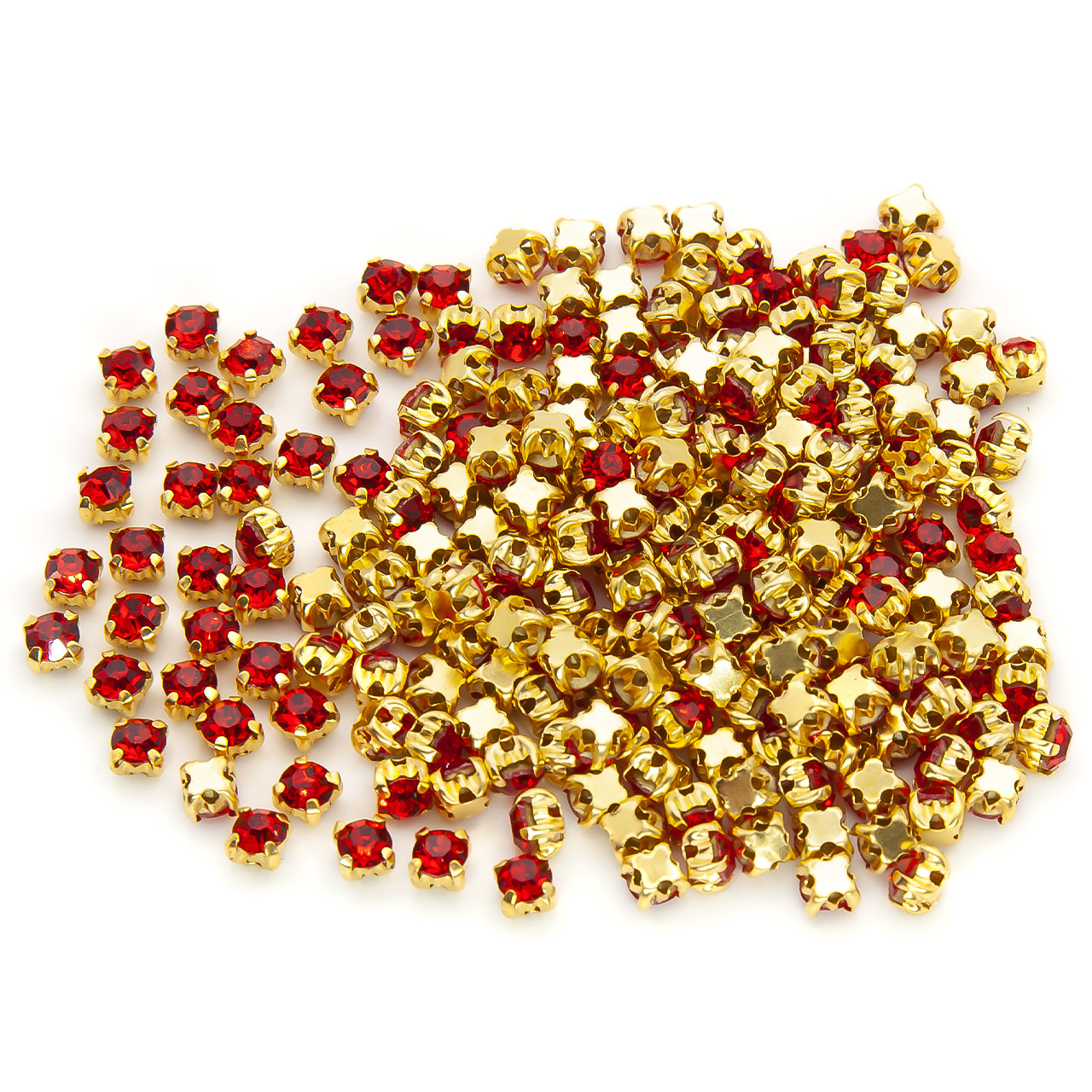 Стрази в золотій оправі Круглі 4 мм Червоний 60 шт., фото 1