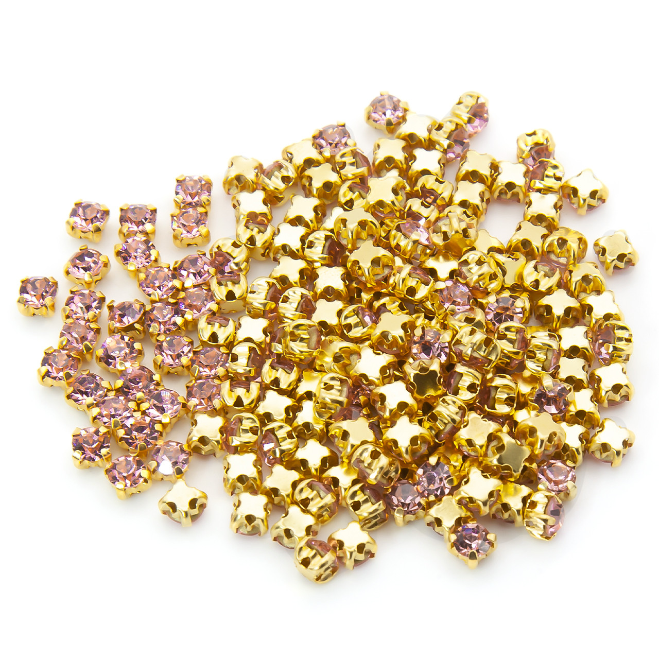 Стрази в золотій оправі Круглі 4 мм рожевий колір 60 шт., фото 1