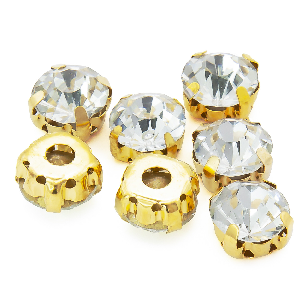 Стрази в золотій оправі Круглі 8 мм Прозорий 30 шт., фото 1