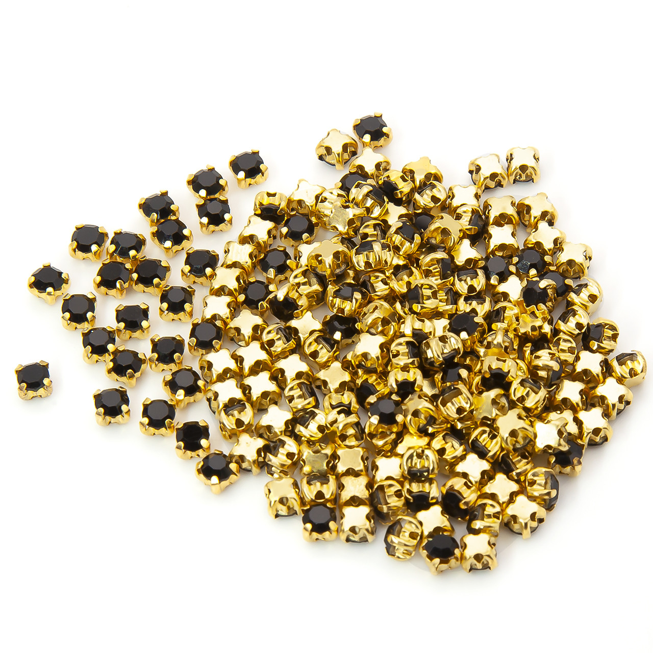 Стрази в золотій оправі Круглі 4 мм Чорний 60 шт., фото 1