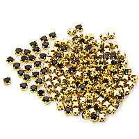 Стразы в золотых цапах Круглые, размер 4мм, цвет Черный, 60шт.