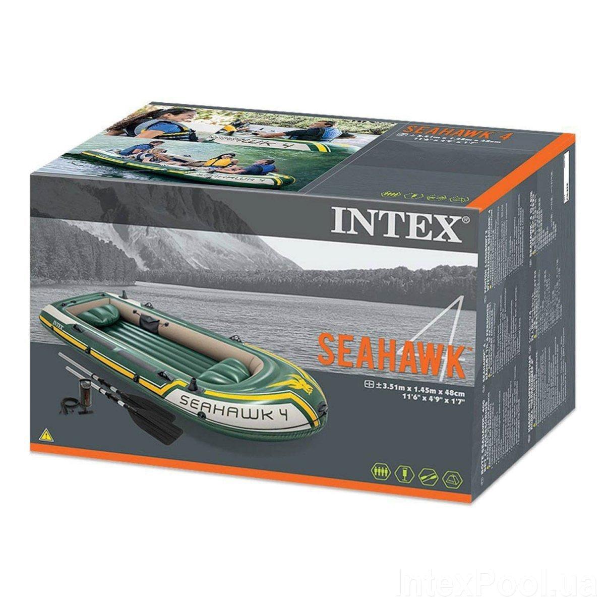 TOP! Четырехместная надувная лодка Intex 68351 Seahawk 4 Set, 351х145 см, с веслами и насосом - фото 6 - id-p1849226153