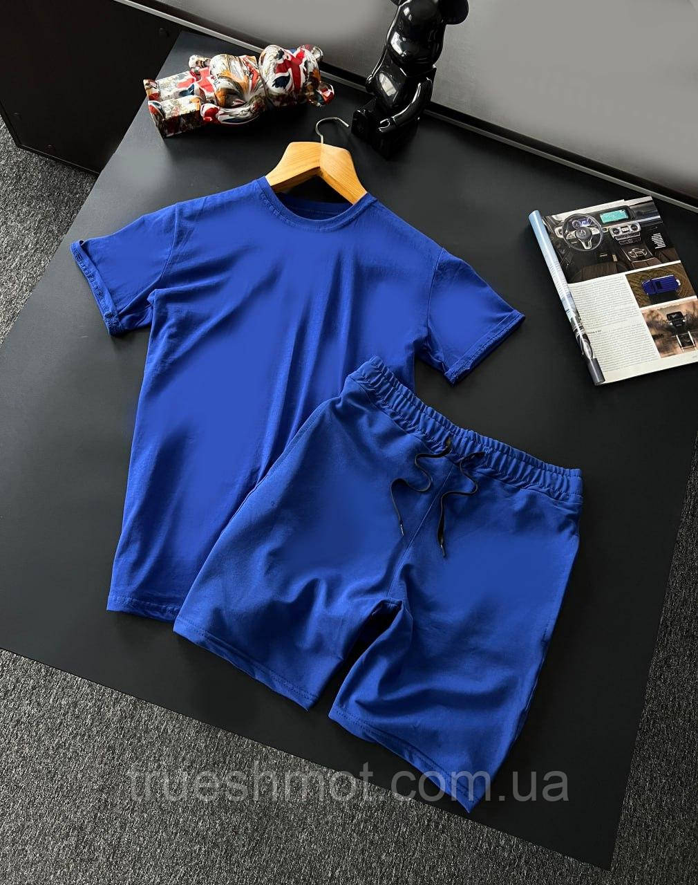Мужской летний костюм футболка шорты синий L - фото 1 - id-p1849285239