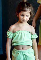 Топ дитячий літня блуза дівчинці в рубчик бавовняна з відкритими плечима 80, Салатовый