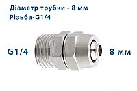 Фитинг (муфта) прямой, с накидной гайкой, зажимной + наружная резьба, металл - 8 mm - 1/4