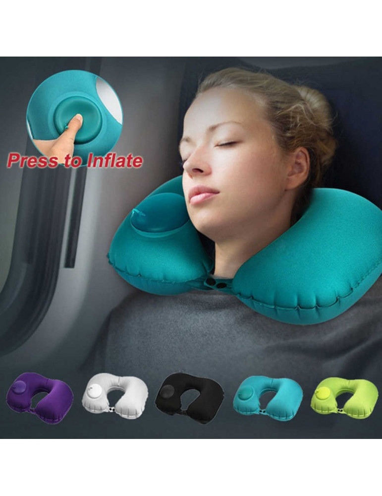 Дорожная надувная подушка-подголовник на шею со встроенной помпой (насосом) TRAVEL NECK PILLOW h bs - фото 2 - id-p1849273118