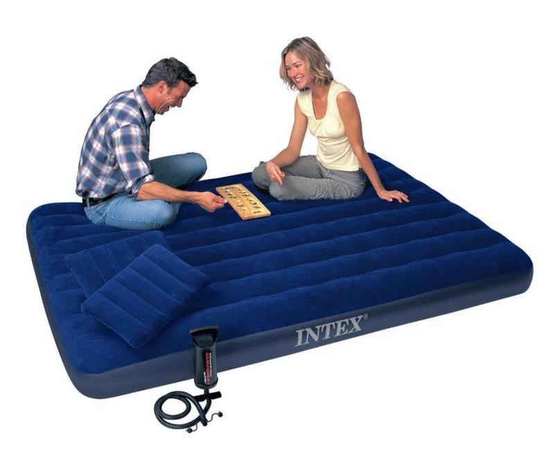 Надувний матрац intex інтекс великий, двоспальний надувний матрац для сну для плавання з насосом та 2 подушки