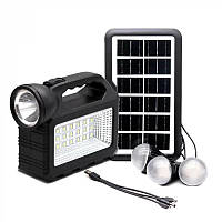 Многофункциональный LED фонарь с солнечной панелью и функцией повербанка и 3 лампочками CcLamp GD-101 Черный