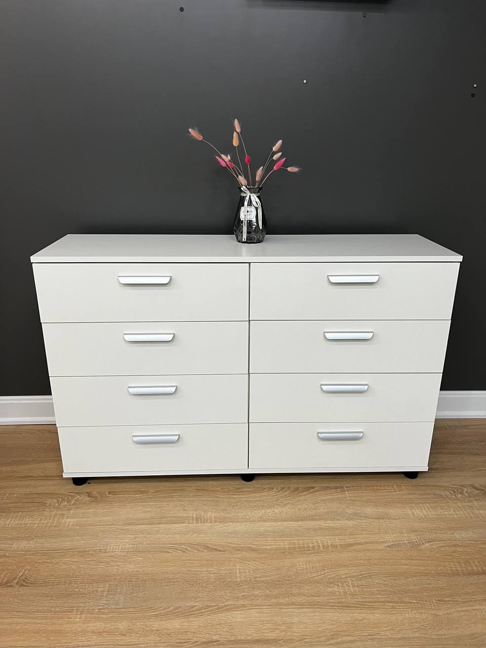 Комод на 8 шухляд з ручками білий шириною 124 см, фото 1