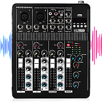 Аудио микшер, 4 канала, Bluetooth, USB, Mixer BT 4000 / Микшерный пульт с фантомным питанием