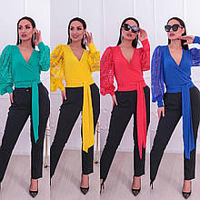 Оригінальна блуза мікромаса з довгим рукавом рукав гіпюрноррма та батал