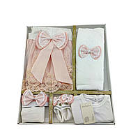 Подарунковий набір 0 до 4 місяців плаття для хрещення подарунок новонародженого рожеве (НПК104)