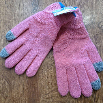 Теплі жіночі в'язані сенсорні перчатки "Touch GLOVES" Рожеві