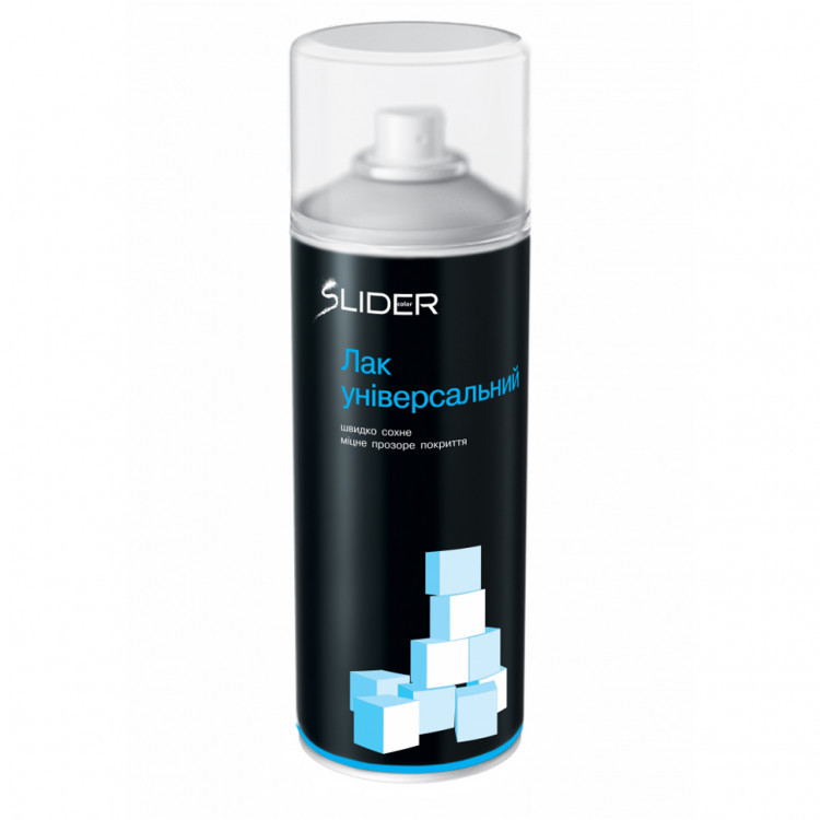 Лак аерозольний SLIDER глянсевий безбарвний 400 мл, лак в балончику, фото 1