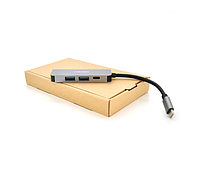 Хаб-конвертор VEGGIEG TC04 Type-C (папа) на Type-C(мама) + USB3.0*2(мама) + HDMI(мама), 10 см, Silver, Box