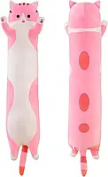 М'які пухнасті іграшки для дівчаток Кіт батон 50 см Рожевий, Подушка обіймашка котик