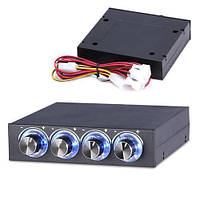Реобас 3.5 регулятор швидкості обертання вентиляторів ПК, 4 канали, з синім підсвічуванням і потужністю до 8 Вт