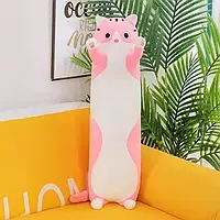 Забавная плюшевая игрушка антистресс Кот батон 50 см Розовый, Мягкая игрушка длинный кот подушка