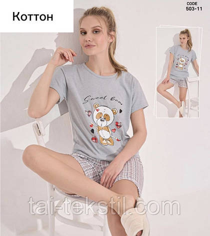 Піжама жіноча футболка і шорти якість коттон виробництво Туреччина (Нова колекція), фото 2