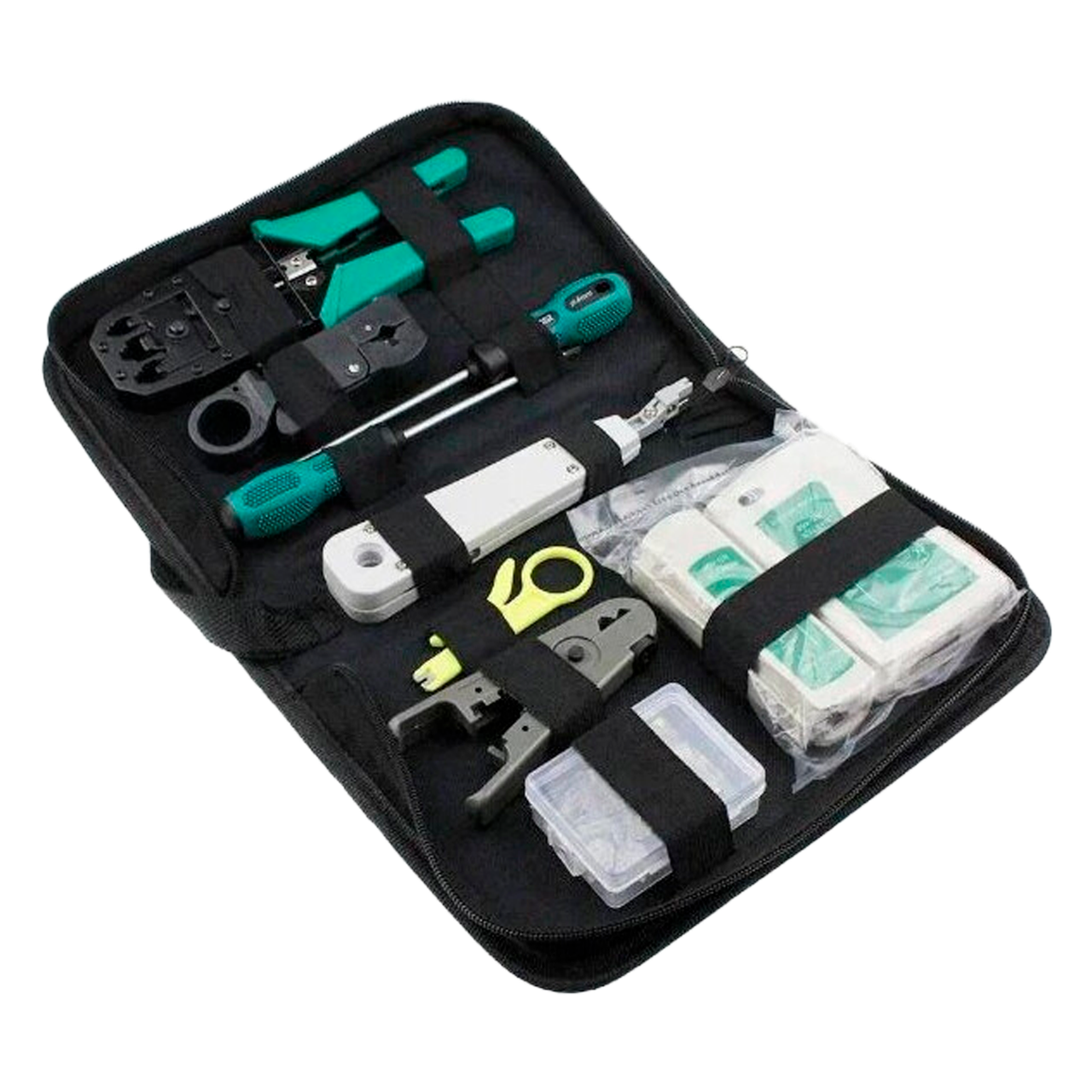 Набір для обтискання та тестування крученої пари RJ45 тестер ніж стрипер конектори Cat5 Cat5e UTP STP, фото 1