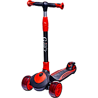 Скутер з сяючими колесами Maraton Golf B дитячий складаний триколісний червоного кольору.